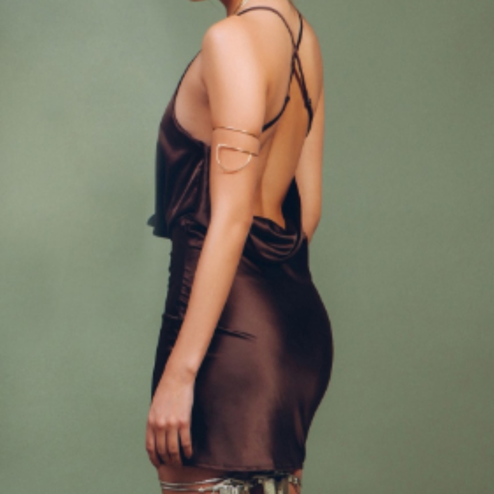 Plunging Draped Neckline Open Back Cami Dress